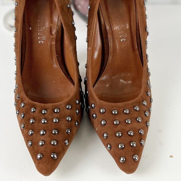 Fahrenheit Brown Faux Suede Studded Heels Size 6 - Picture 5 of 15